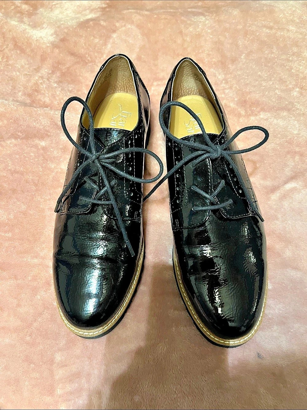 Franco Sarto Subria Wingtip Oxford Black Patent Lace-Up Shoes